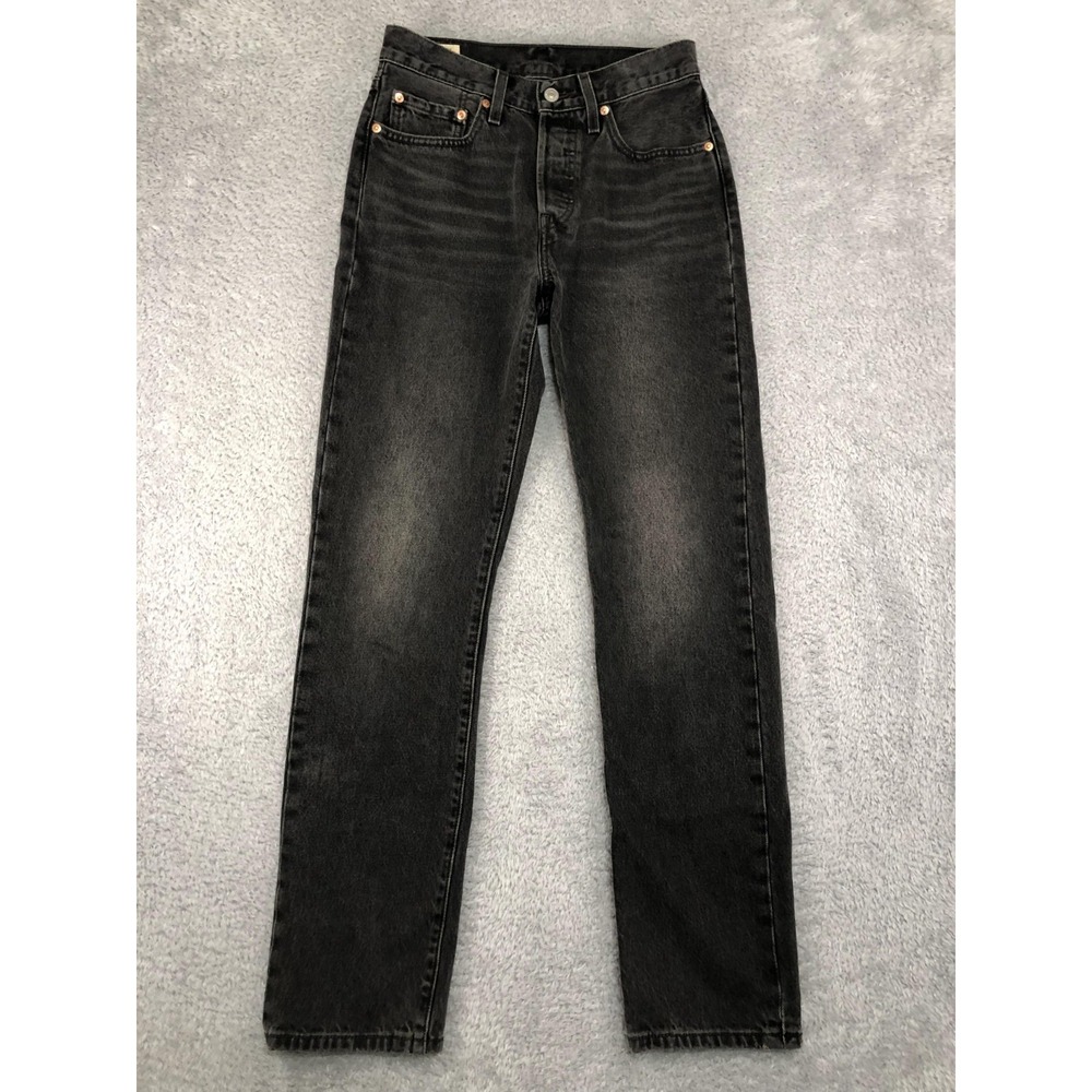 Levi's 501 Jeans Womens 27x32 (Tag 26x32) Black Straight Premium Distressed